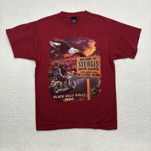 VTG 2004 STURGIS SD Black Hills Rally Mens M T-Shirt Red Eagle Biker Graphic